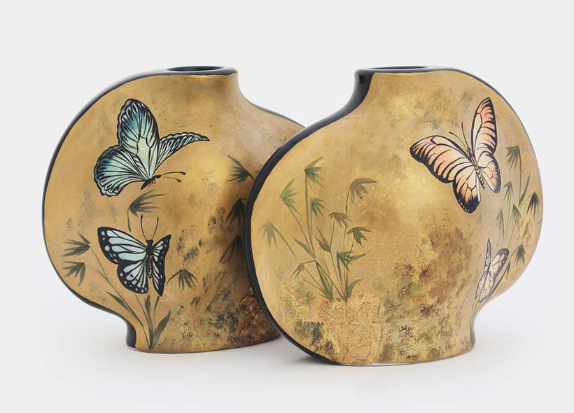 Véronique Etève-Habègre - Peinture sur Porcelaine - Bougeoirs Papillons 