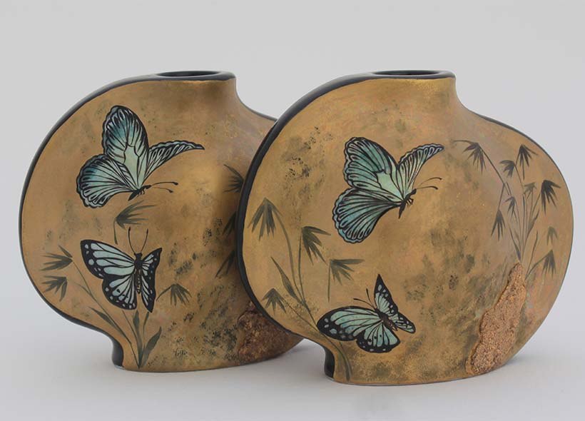 Véronique Etève-Habègre - Peinture sur Porcelaine - Bougeoirs Papillons 