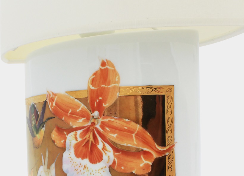 Véronique Etève-Habègre - Peinture sur Porcelaine - Lampe Orchidée et Cuivre  