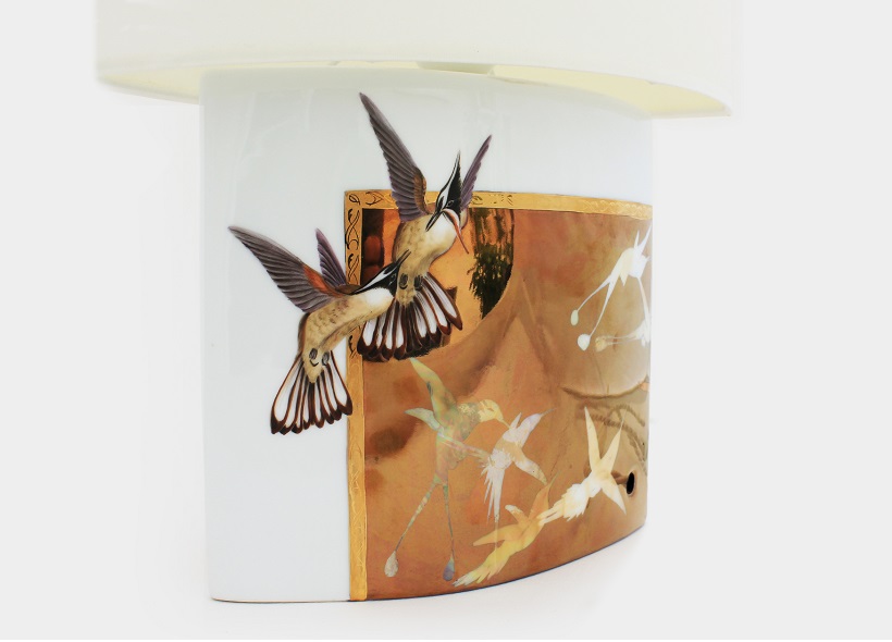 Véronique Etève-Habègre - Peinture sur Porcelaine - Lampe Orchidée et Cuivre  
