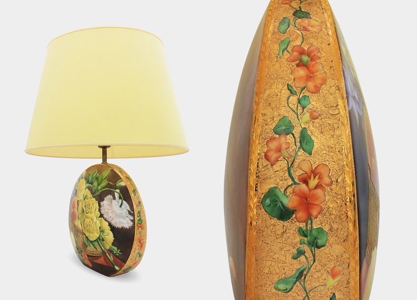 Véronique Etève-Habègre - Peinture sur Porcelaine - Lampe Panier Fleurs et Fruits  