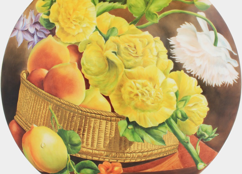 Véronique Etève-Habègre - Peinture sur Porcelaine - Lampe Panier Fleurs et Fruits  