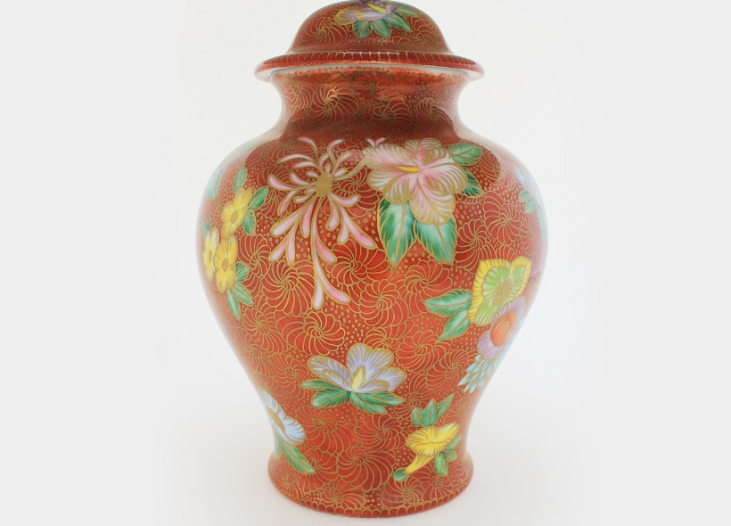 Véronique Etève-Habègre - Peinture sur Porcelaine - Lampe Rouge Fleurs  