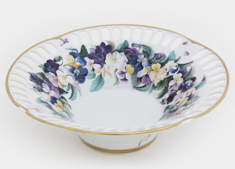 Véronique Etève-Habègre - Peinture sur Porcelaine - Plat Couronne de fleurs  