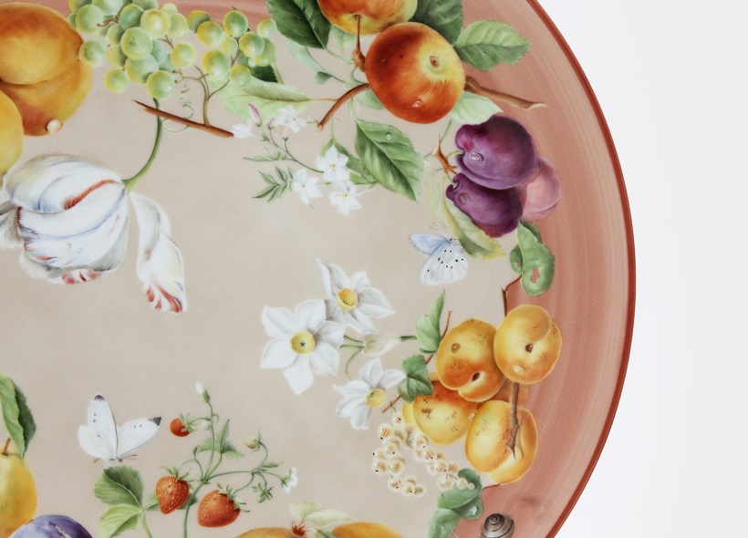 Véronique Etève-Habègre - Peinture sur Porcelaine - Plat Fleurs et Fruits  