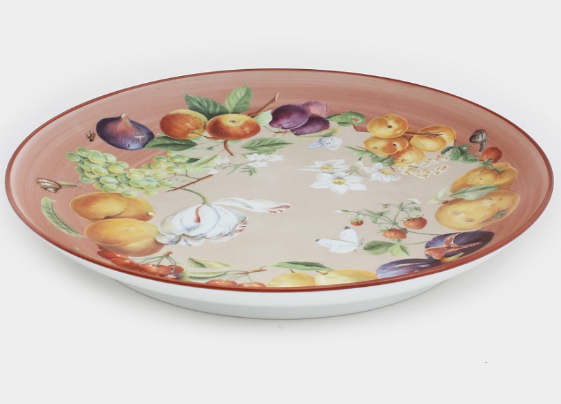 Véronique Etève-Habègre - Peinture sur Porcelaine - Plat Fleurs et Fruits  