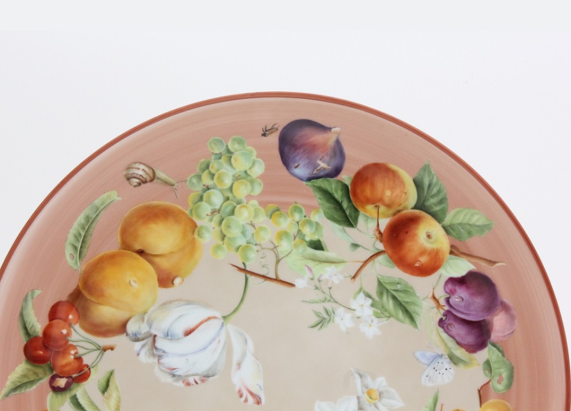 Véronique Etève-Habègre - Peinture sur Porcelaine - Plat Fleurs et Fruits  