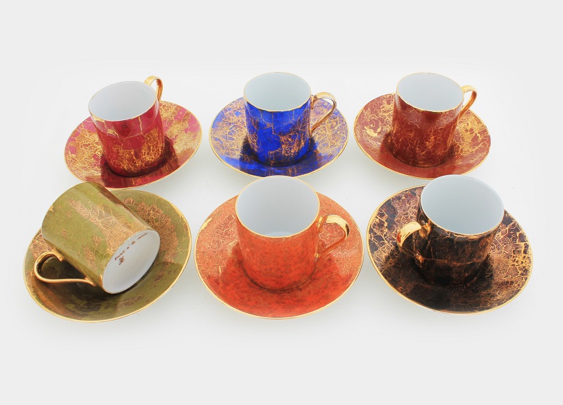 Véronique Etève-Habègre - Peinture sur Porcelaine - Service à Café Couleur et Or  