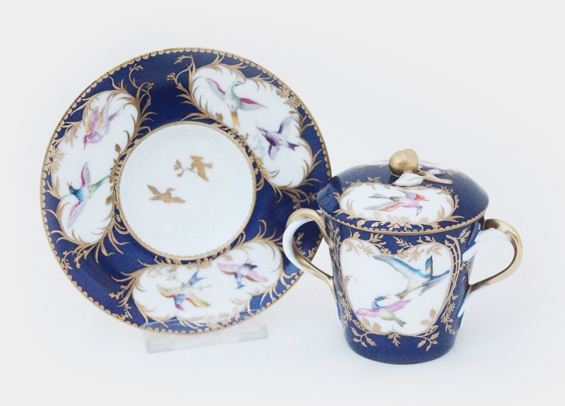 Véronique Etève-Habègre - Peinture sur Porcelaine - Tasse Trembleuse Bleue Oiseaux  