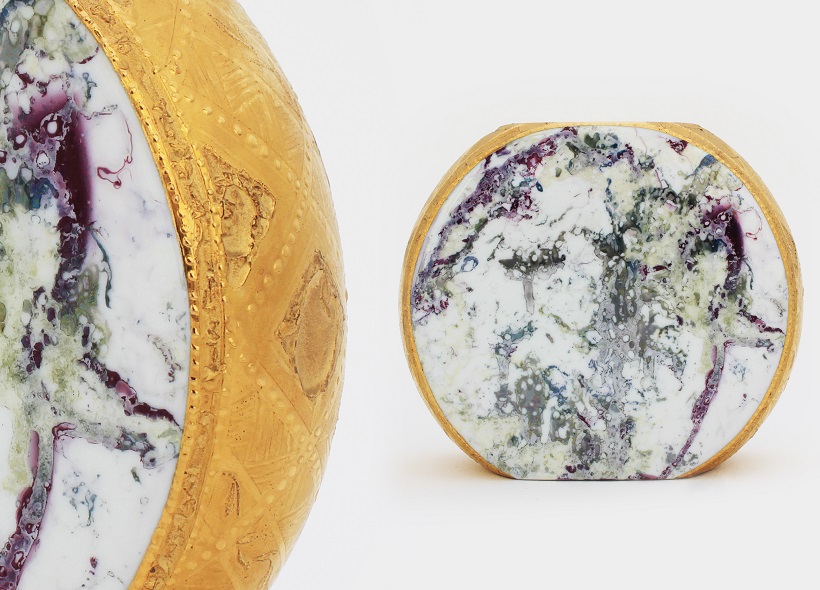 Véronique Etève-Habègre - Peinture sur Porcelaine - Vase Lustre par trempage et Or  