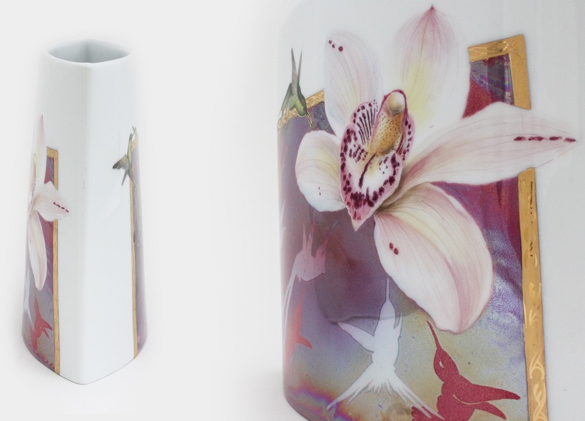 Véronique Etève-Habègre - Peinture sur Porcelaine - Vase Orchidée  
