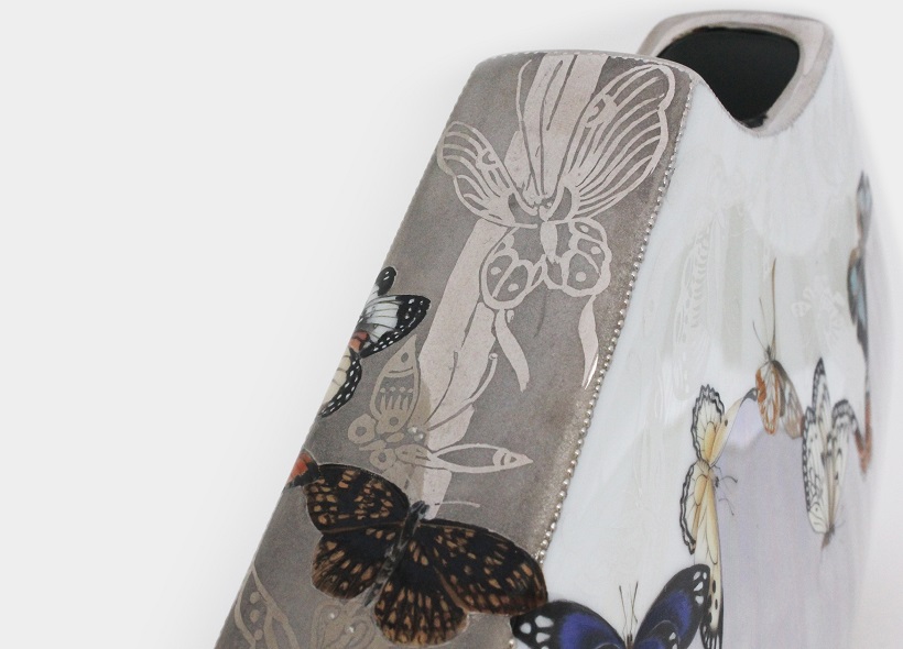 Véronique Etève-Habègre - Peinture sur Porcelaine - Vase Papillons Argent  