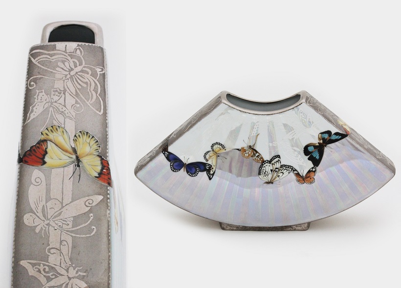 Véronique Etève-Habègre - Peinture sur Porcelaine - Vase Papillons Argent  