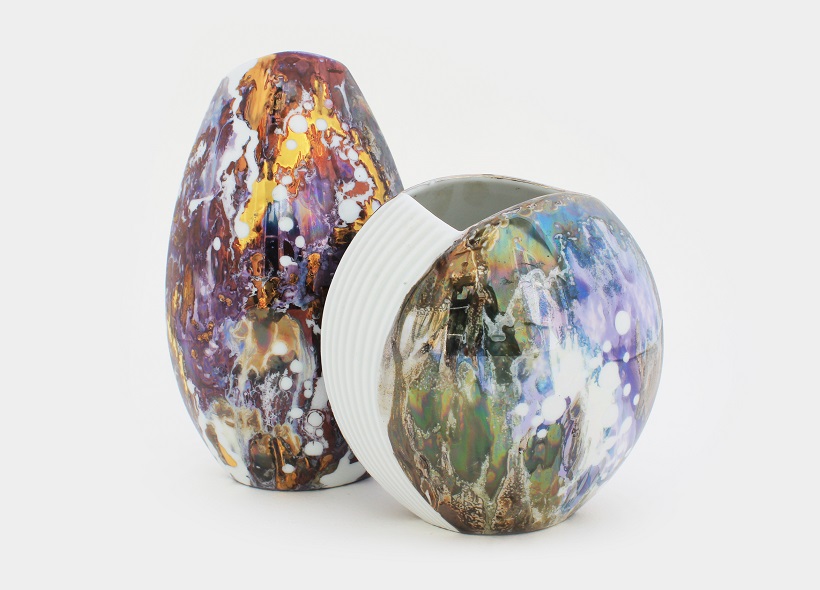 Véronique Etève-Habègre - Peinture sur Porcelaine - Vase Lustre par coulure  