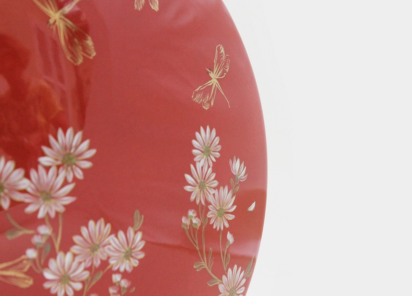 Véronique Etève-Habègre - Peinture sur Porcelaine - Vase Rouges et Fleurs blanches  