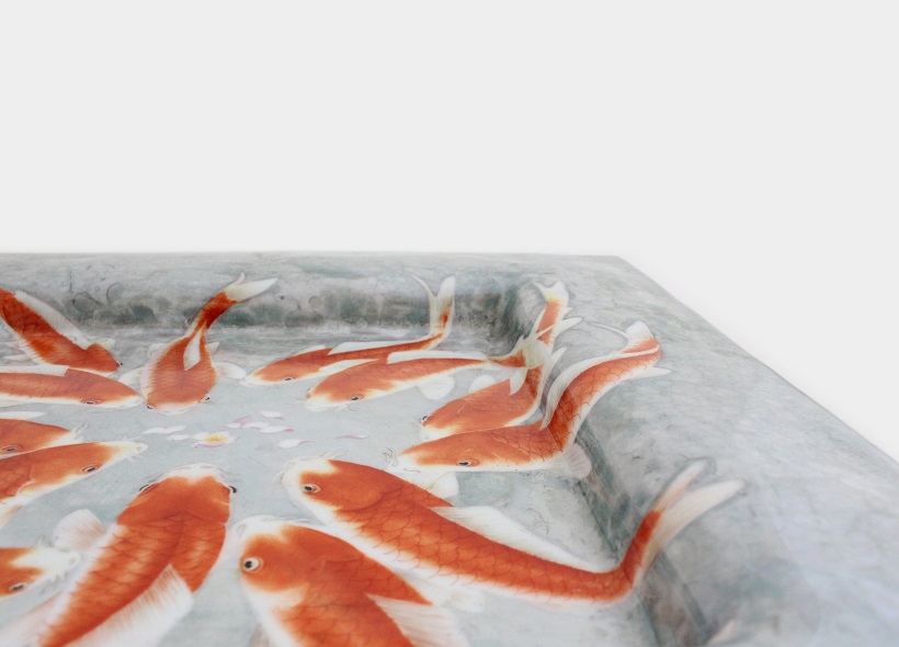 Véronique Etève-Habègre - Peinture sur Porcelaine - Vide-Poches Poissons Rouges  