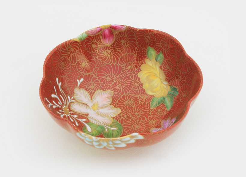 Véronique Etève-Habègre - Peinture sur Porcelaine - Vide-Poches Rouge et Fleurs  