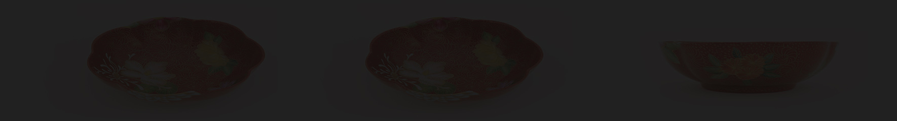 Véronique Etève-Habègre - Peinture sur Vide-Poches  en Porcelaine (Vide-Poches Rouge et Fleurs )